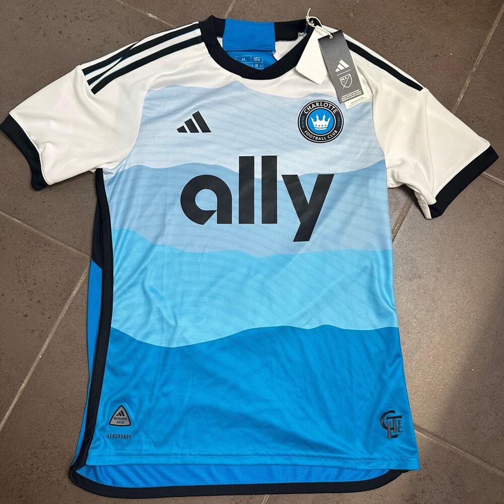 Adidas Charlotte FC Home Soccer Jersey Men Size Medium Blue White Slim Fit NEW